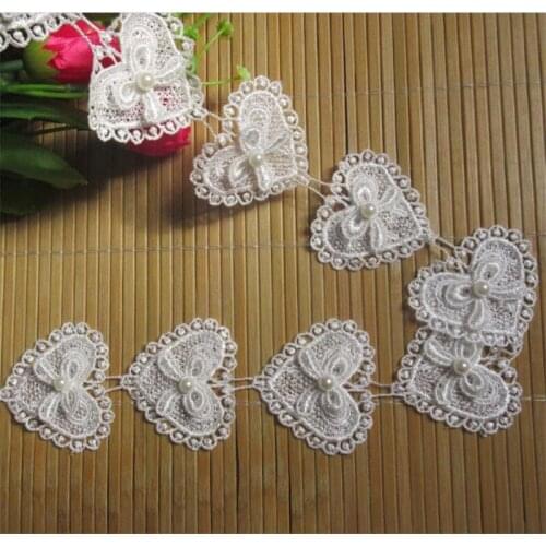 3 Yard White Heart Bowknot Pearl Embroidered Lace Trim Ribbon Fabric Sewing Craft Patchwork Handmade For Costume Decoration