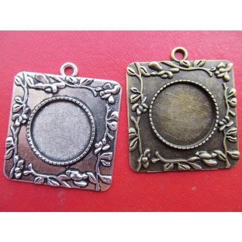 5pcs Antique Silver/Antique Bronze Square Flower Base Setting Bezel Tray Bezel Pendant Charm,fit 20mm Round Cabochon/Cameo