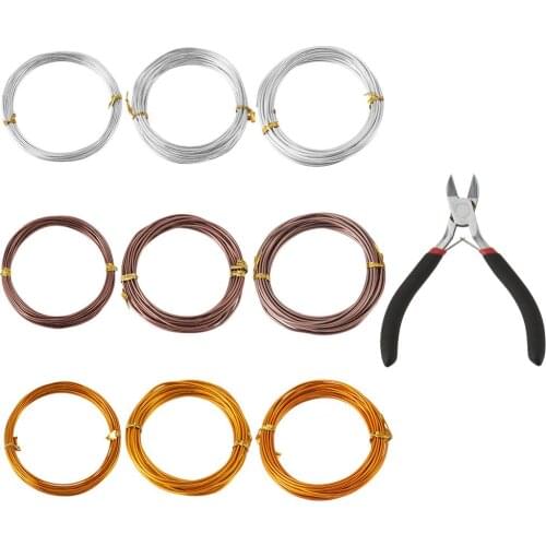 9 rolls Aluminum Wire with 1pc Carbon Steel Jewelry Pliers Mixed Golden Silver Color Wire Size 1mm 1.5mm 2mm