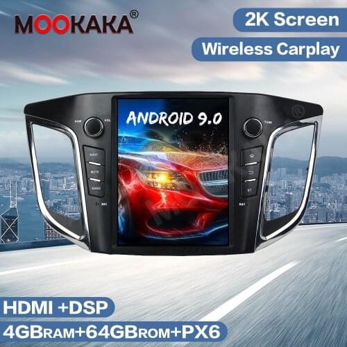 Tesla Vertical Screen Android 9.0 PX6 4G 64GB DSP Car Radio GPS Navigation For HYUNDAI IX25/CRETA 2014-2018 Multimedia Player 2K