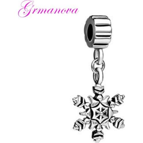 Free shipping Christmas gift DIY jewelry black and white snowflake pendant amulet charm beads Fit Pandora Bracelet Necklace