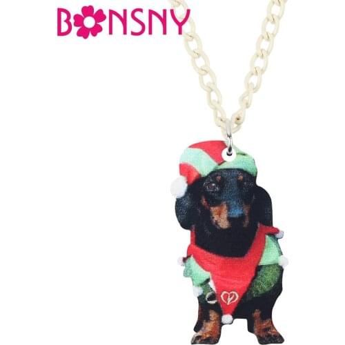 Bonsny Acrylic Christmas Black Dachshund Dog Necklace Pendant Chain Choker Animal Jewelry For Women Girls Teens Gift Accessory