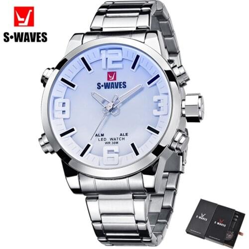 SWAVES Army Wrist Watch Men Analog Digital Water Resistant Reloj Hombre Alarm Clock Stainless Steel Clock Mens Watches With Box
