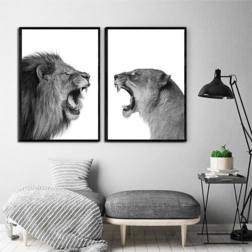Black and White Animal Africa Lion Lioness Canvas Poster and Print Painting Wall Picture Photography for Living Room Decoration