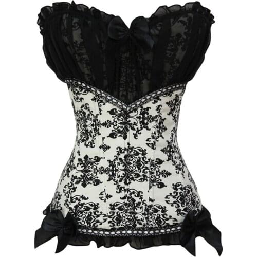COLDKER Black Chiffon Stitching Ceramic Printing Sexy Corset Lace High-End Tights Gothic Bow Corsage