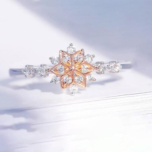 DANS ELEMENT Rings For Women Chic Crystal Snowflake AAA+ Zircon Flower 2 Gold Color Gift Fashion Jewelry DEKCR001