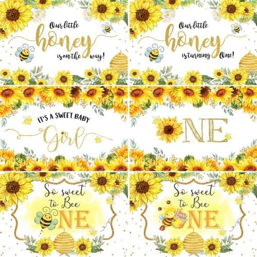 Sweet Little Bee Baby Shower Backdrop Sunflower Newborn Photography Background Honey Child Birthday Photocall Cake Table Decor