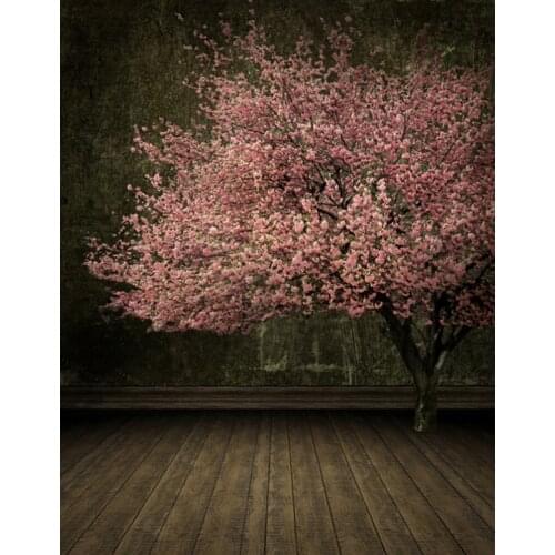 5x7ft Pink Flowers Tree Wooden Floor Photography Backdrops Photo Props Studio Background