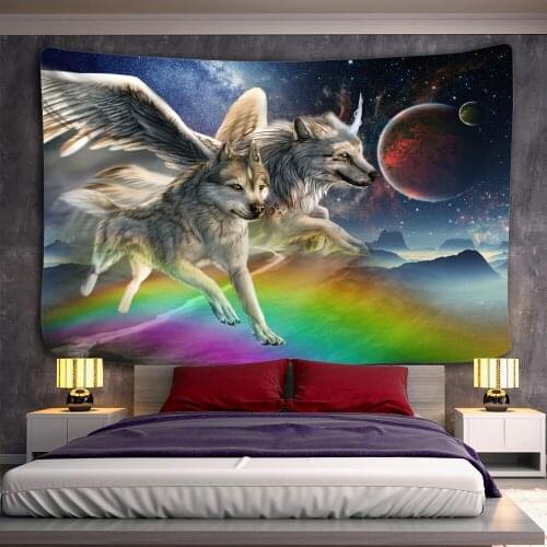 Wolf Warrior Tapestry Dreamcatcher Wall Hanging Psychedelic Galaxy Space Tapestry Boho Decor Animal Sheets Beach Yoga Mat