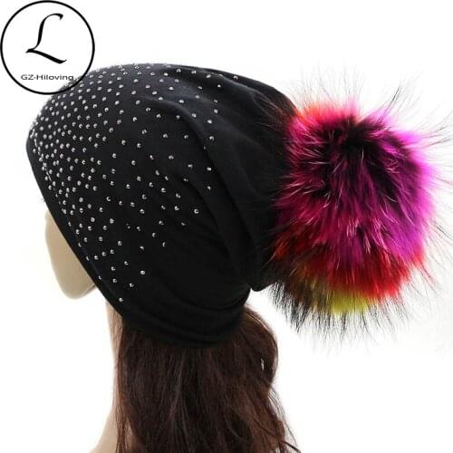 GZHILOVINGL Spring Winter Solid Color Skullies And Beanies Women 2016 Ins Hot Slouchy Womens Beanies Hat Colored Fur Pom Pom Hat