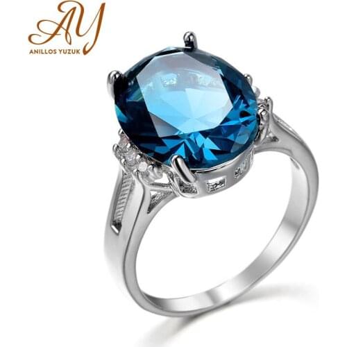 Anillos Yuzuk Gemstone Rings For Women Girls Solid 925 Sterling Silver Wedding Engagement BlueTopaz Sapphire Ring Wholesale
