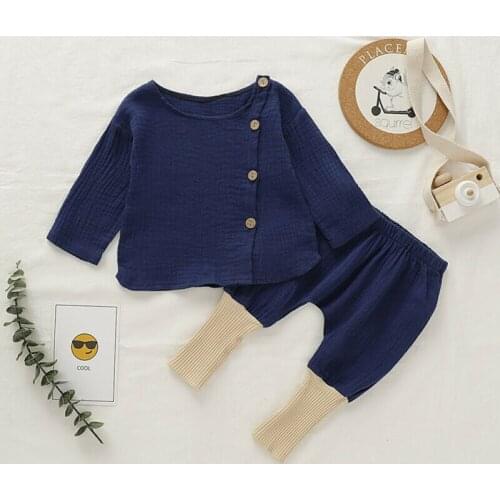 0-24M Newborn Kid Baby Boy Girl Clothes set Cotton Linen T-Shirt Top Pants Leggings suit 2PCS Cute Sweet Plain Outfit Sets