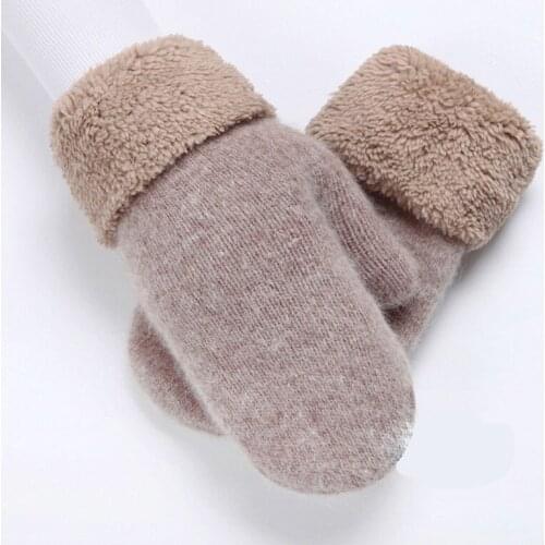 Korean Women Wool Cashmere Knit Warm Mitten Female Winter Plus Velvet Thicken Double Layer Plush Full Finger Driving Gloves I81