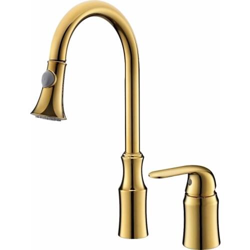 Ti-gold Single Handle Pull-Down Kitchen Faucet mixer tap widespread 2 Holes deck mounted new