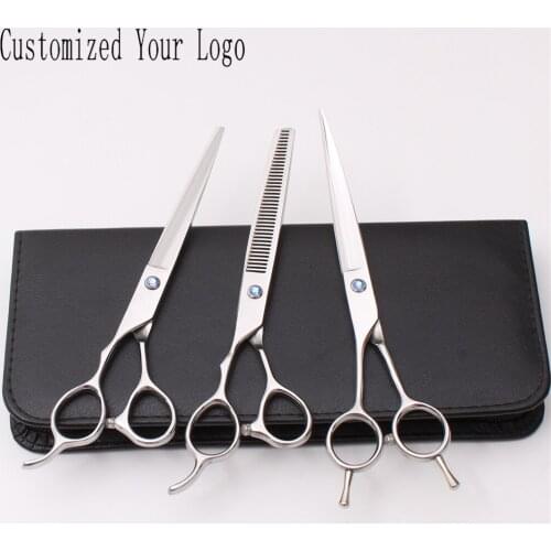 Left-Hand 7" Stainless C3006 Customized Logo Dogs Cats Hair Grooming Scissors Cutting Scissors Thinning Shears Pets Scissors Set