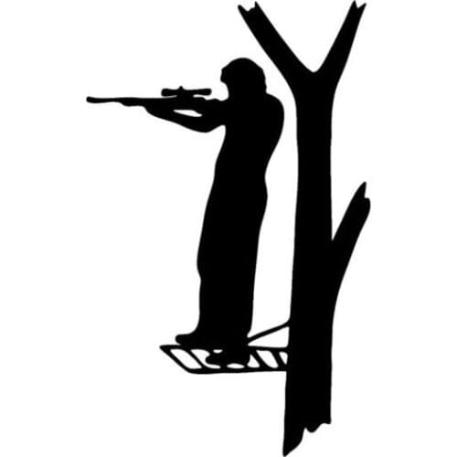 LLY-0951 Personality Brave Hunter Tree Standing on The Scaffold Shooters Modeling Car Sticker PVC Auto Waterproof Decals Decor