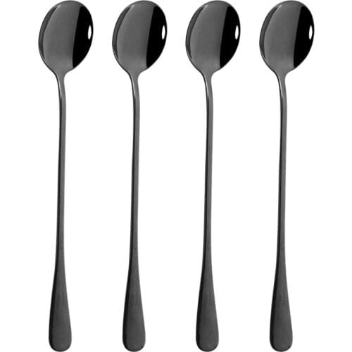 19.2cm Long Handled 4Pcs Stainless Steel Ice Cream Dessert Tea Spoon Colorful Coffee Spoon Dinnerware Flatware Kitchen Tools