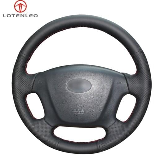LQTENLEO Black Genuine Leather Sew Car Steering Wheel Cover For Kia Carens 2007-2011 Rondo 2007-2010 Hyundai Entourage 2007-2008