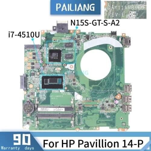 PAILIANG Laptop motherboard For HP Pavillion 14-P Mainboard DAY11AMB6E0 Core SR1EB i7-4510U TESTED DDR3