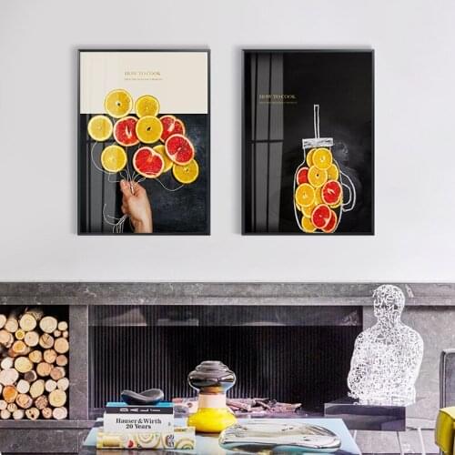 Minimalist Style Lemon and Coffee Canvas Painting Wall Art Nordic Posters and Prints Wall Pictures for Living Room Decoration