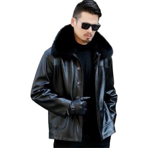 Mens Autumn Winter slim fit Mens leather jacket and coat faux PU leather biker jackets male fur coats motorcycle jacket