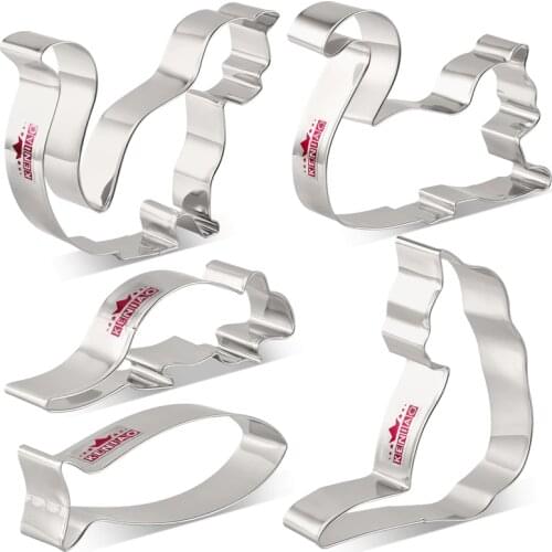KENIAO Cat Cookie Cutter Set - 5 PC - Mouse,Fish,Curled Cat,Sitting Cat,Playing Cat Biscuit and Fondant Cutter - Stainless Steel
