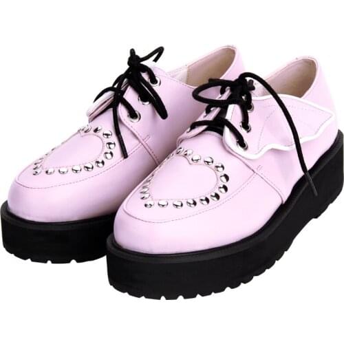 Gothic Lolita shoes dark black devil wings rivets platform girls punk wings JK Uniform Shoes cos Lolita loli Anime Shoes