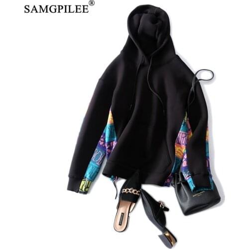 Autumn 2020 Clothes For Women Casual Oversized Sweatshirt Cotton Full Sleeve Patchwork Pullovers Hooded Sweatshirts For Women
