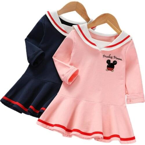 Disney Mickey Minnie Mouse Girl Autumn Winter Clothes Dress Long Sleeved Toddler Baby Kids Dresses Casual Skirts Clothes