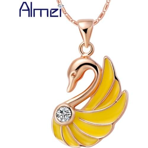 Almei 5%Off Necklace Lady Silver Pendant Yellow Enamel Acessorios Para Mulher Accessories for Women Joyeria Wedding Gifts N867