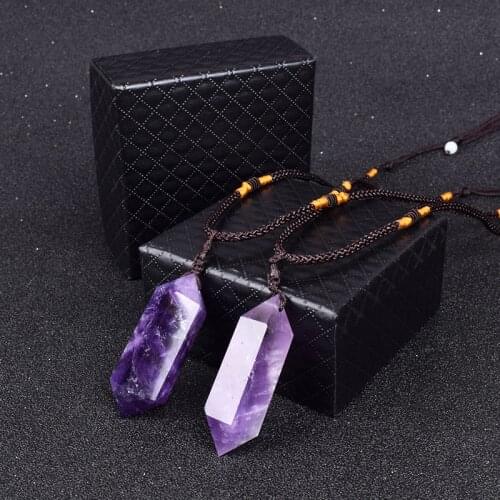 Fashion Natural Amethysts Pyramid Necklaces Women Purple Crystal Quartzs Energy Stone Healing Necklace Gem Meditation Jewelry