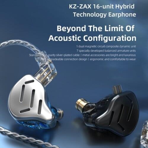 KZ ZAX HIFI Bass Earphones 16 Units Monitor Hybrid Technology Sport Headphones 7BA+1DD Noise Cancelling Headset PK ZS10 PRO ZSX