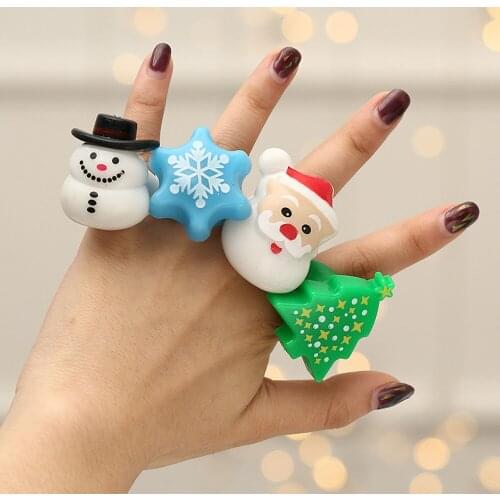 Christmas Finger Ring with LED Light Glow Ring Santa Snowflake Xmas Tree Luminescent Ring Party Decoration Party Favors