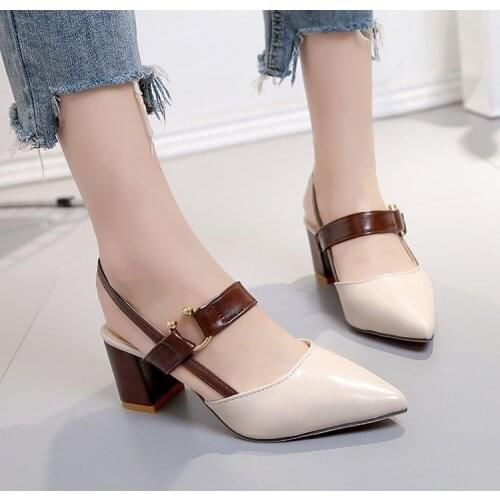 Spring 2021 womens Baotou chunky Heels Sandals womens new ring buckle belt decoration high heels womens sandals summer