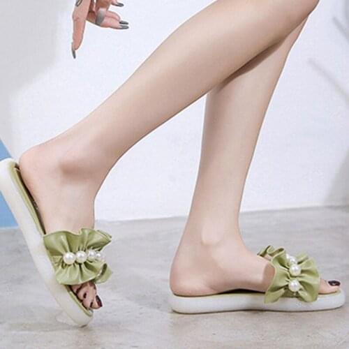 40GC Women Summer Pearl Sandals Slides Glitter for Ladies Slip On Sandals with Open Toe Platform Slipper Sandals Outdoor