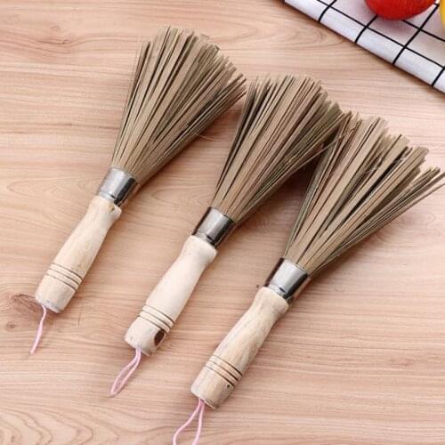 200pcs Natural wash Pot Brush Oil-free Dishes Cleaning Brush Wooden Handle Brush NO290