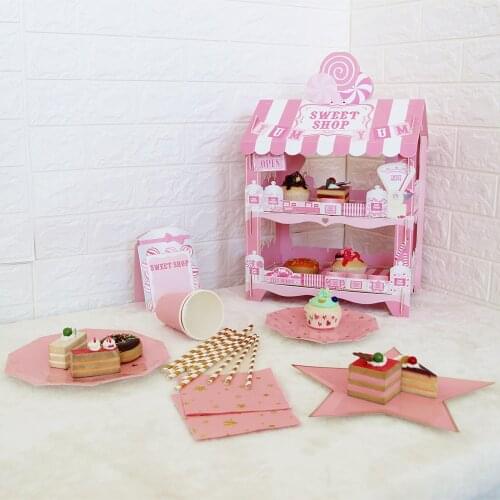 Foldable House Shape Dessert Cupcake Stand Large Cake Candy Biscuit Tower Candlestick For Birthday Wedding Event