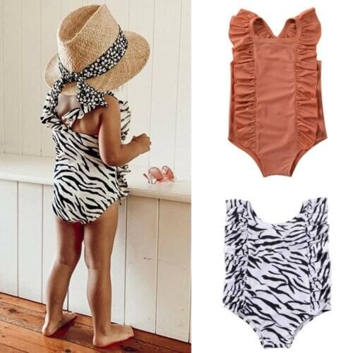 Toddler Baby Girls Zebra Pattern One-piece Swimsuit Swimwear Swimming Clothes 1-6T