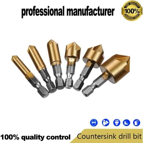 Titanium plated hexagonal shank five-edged chamfering machine countersunk drill bit chamfering knife countersink kit