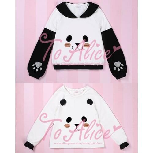 Super Cute Girls Panda Face Sailor Collar Ears Hoodie Winter Lolita Sweatshirt Paw Long Sleeves Tops