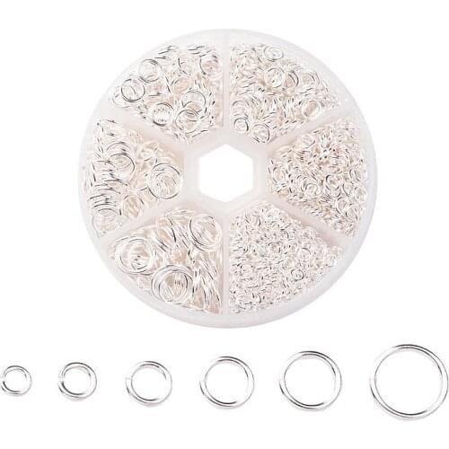 1745pcs/box Iron Jump Rings Jewelry Findings for Jewelry Making DIY, Silver Color 4~10x0.7~1mm