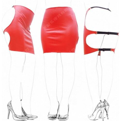 Female Sexy Wetlook Faux Leather Backless Mini Skirt Tight Fit 3 Buckles Fasten Erotic Lingerie Flirty Costume