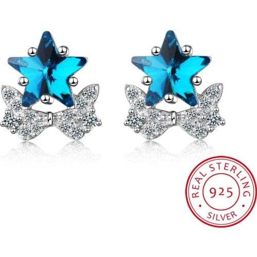 Blue Star Crystal 925 Sterling Silver Stud Earring For Women Zirconia Fashion Korean Trendy Earrings Jewelry Oorbellen