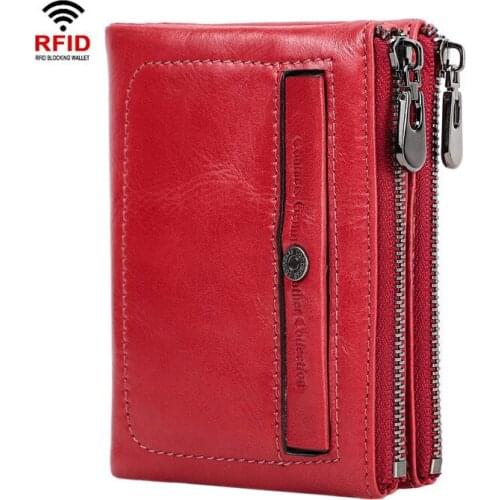 RFID womens wallet 2021 two-fold double zipper coin purse multi-card position clutch female multifunction short wallets holder