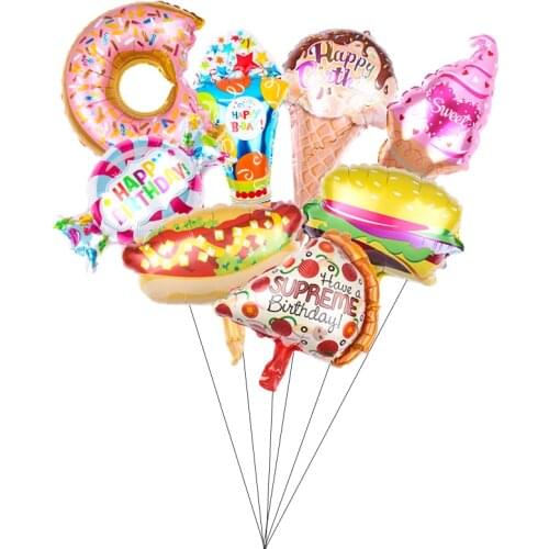 1PCS Mini Hamburg Ice Cream Foil Balloon Birthday Cake Donut Pizza Food Balloon Birthday Party Decor Kids Inflatable Toy ball