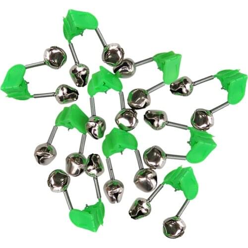 10 pcs/lot Fishing Bite Alarms Fishing Rod Bell Rod Clamp Tip Clip Bells Ring Green ABS Fishing Accessory Outdoor Metal