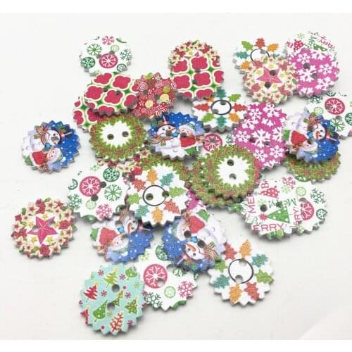 1000pcs 24mm Wooden Christmas Decorative Buttons Round Gear Shape 2-hole Sewing Accessories for Scrapbooking