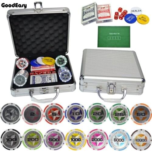 100,200,300,400,500PCS/Set New Casino Texas Hold'em ABS Poker Chips With Star Trim Sticker Poker Chip Set with Aluminum Box
