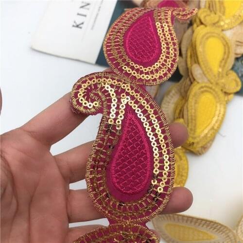 13color in stock Colorful Sequins Lace Ribbon African Embroidered Flower Trim Tape Iron On Fabric Diy Clothe craft