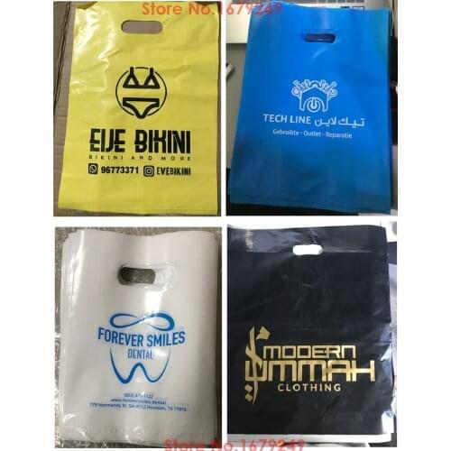 200pcs customized gift plastic shopping bags with your company logo printed,print plastic Packing Gift Bag, cloting bags